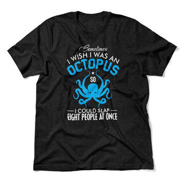 I Wish I Was An Octopus Men/Unisex T-Shirt in Heather Black color